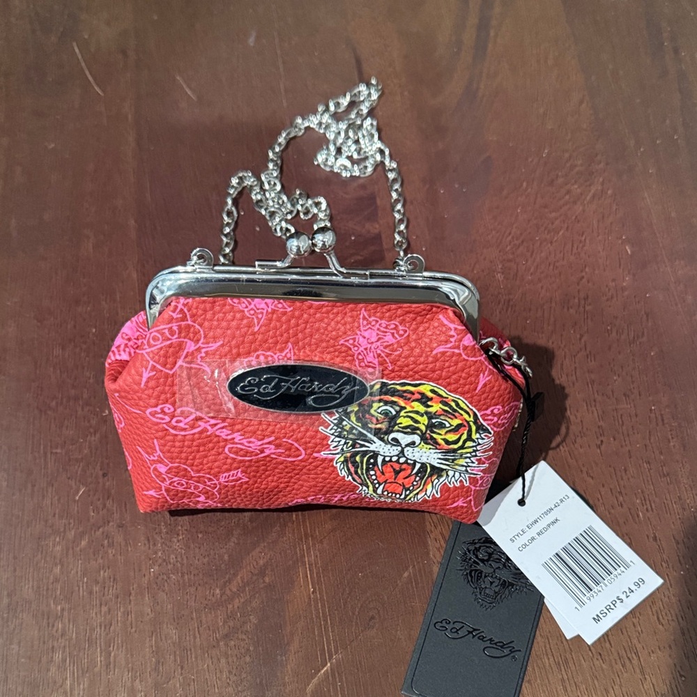 Ed Hardy Red Tiger Clutch with Chain